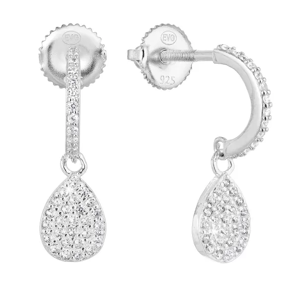 Strieborné náušnice visiace so zirkónom v bielej farbe 11231.1