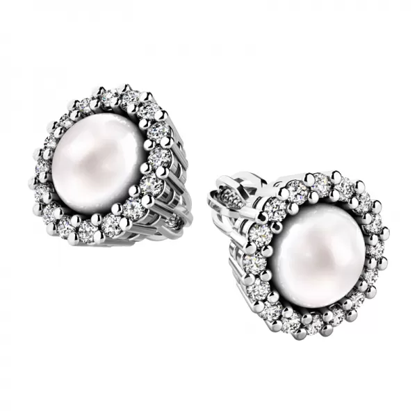 Perlové náušnice s diamantmi 10930-ZL-DIA-FW