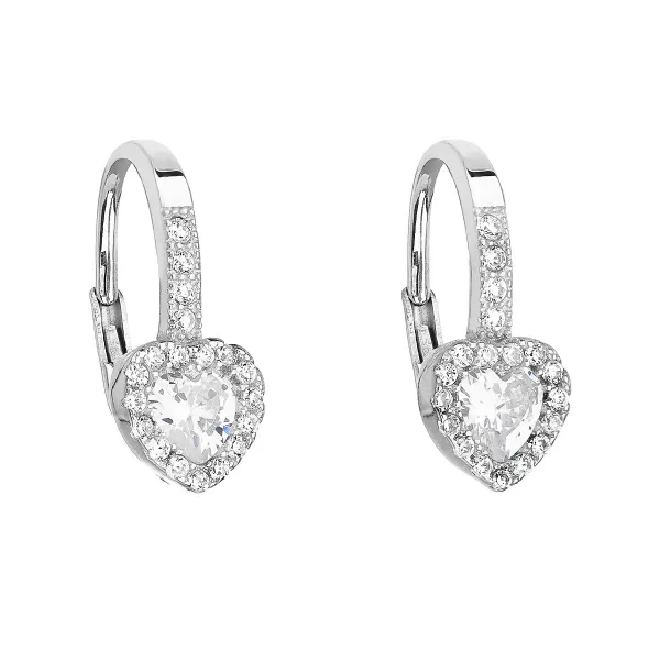 Strieborné náušnice visiace so zirkónom biele srdce 11204.1