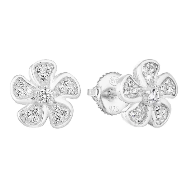 Strieborné náušnice pecka so zirkónom biela kvietka 11310.1