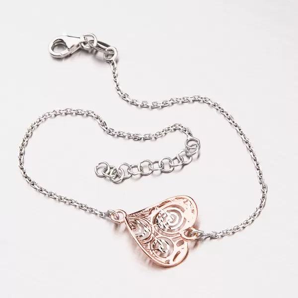 Strieborný náramok so pozláteným srdiečkom 92003043-56-SLX