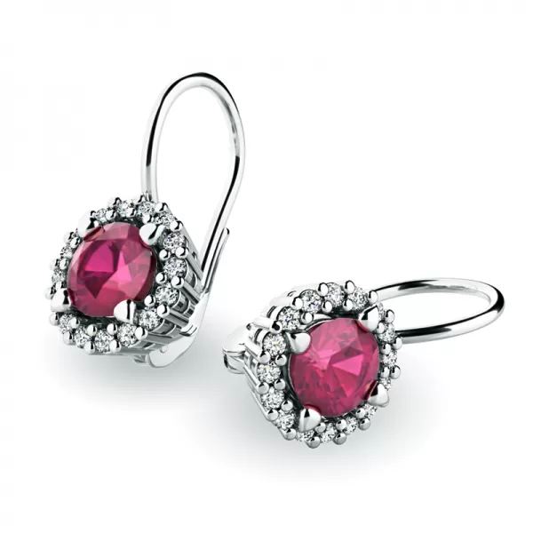 Dámske náušnice žlté zlato 585/1000 so zirkónmi a rubínmi 10925-B-ZIR-CV