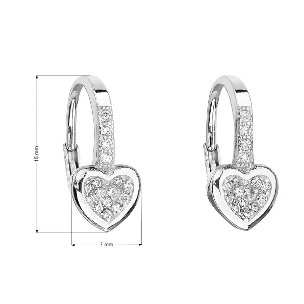 Strieborné náušnice visiace so zirkónom biele srdce 11194.1