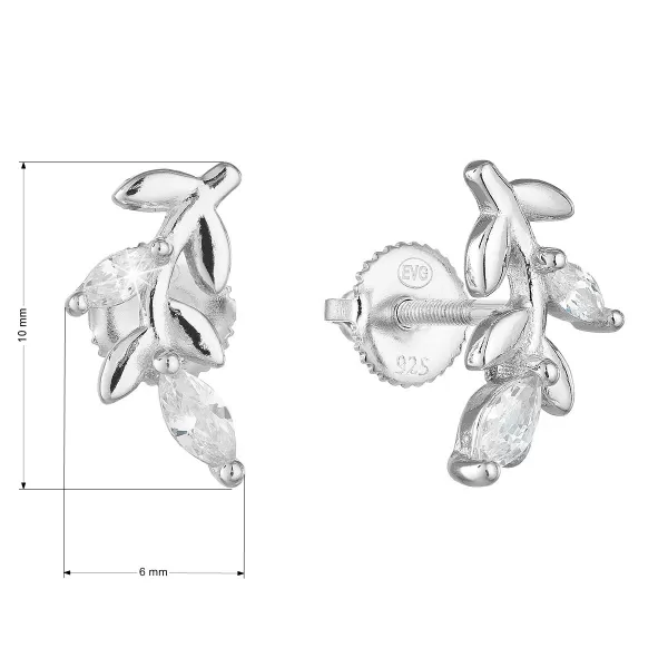 Strieborné napichovacie náušnice so zirkónom v bielej farbe 11294.1