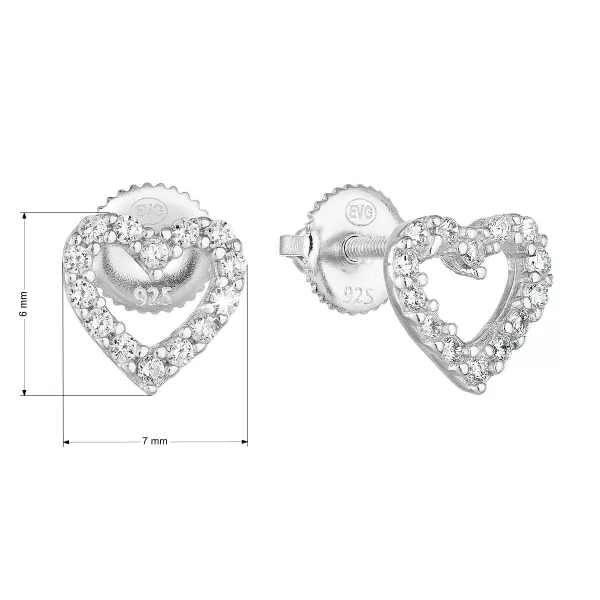 Strieborné náušnice pecka so zirkónom biele srdce 11270.1