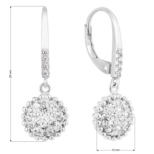 Strieborné náušnice visiace so zirkónom biele okrúhle 11302.1
