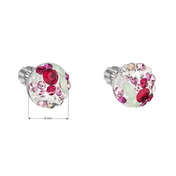 Strieborné náušnice pecka s kryštálmi Swarovski mix farieb okrúhle 31336.3 sweet love