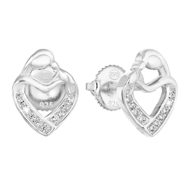Strieborné náušnice pecka so zirkónom biele srdce 11314.1
