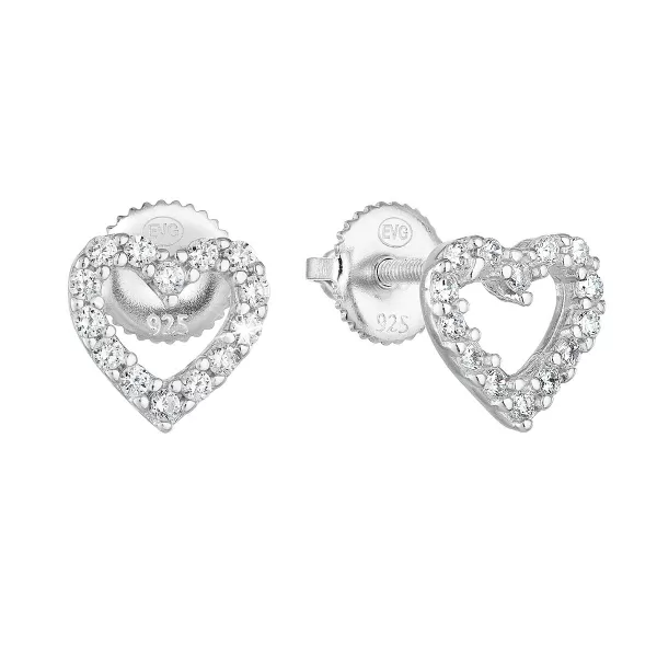 Strieborné náušnice pecka so zirkónom biele srdce 11270.1