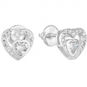 Strieborné náušnice pecka so zirkónom biele srdce 11288.1