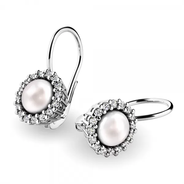 Perlové náušnice s diamantmi 10929-B-FW-DIA