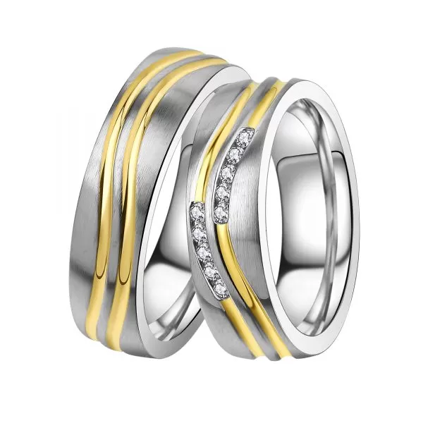 Oceľové snubné prstene so zirkónmi ST-88093