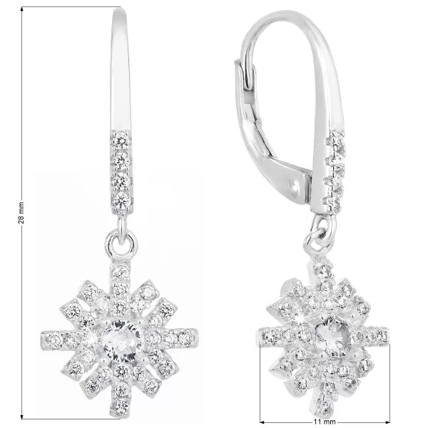 Strieborné náušnice visiace so zirkónom biela vločka 11299.1