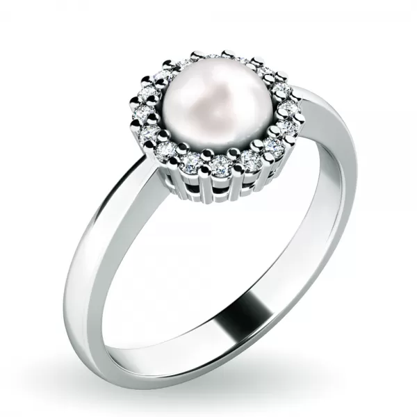 Perlový prsteň s diamantmi 10928-B