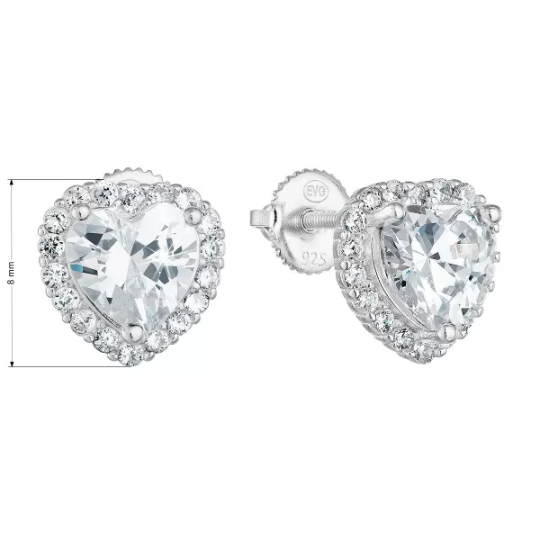 Strieborné náušnice pecka so zirkónom biele srdce 11276.1