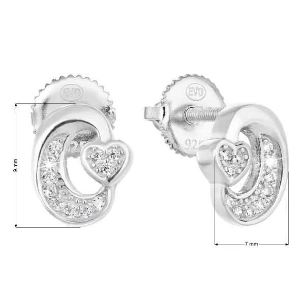 Strieborné náušnice pecka so zirkónom v bielej farbe 11313.1