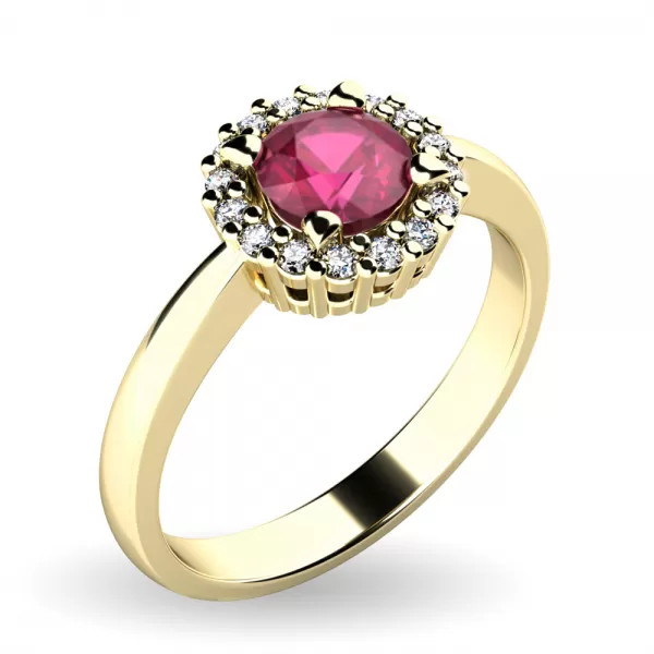 Dámsky prsteň zo žltého zlata 585/1000 prírodný diamant 0,50 ct G/SI rubín a diamanty 10924-ZL-RUB