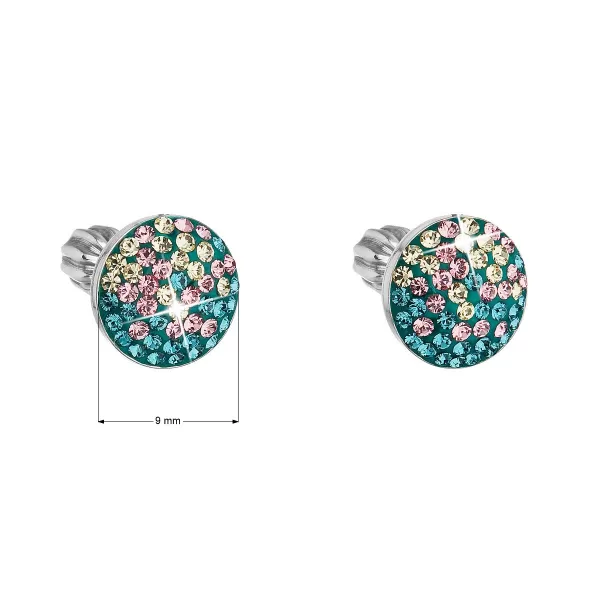 Strieborné náušnice pecka s kryštálmi Swarovski mix farieb okrúhle 31336.3 magic indicolite