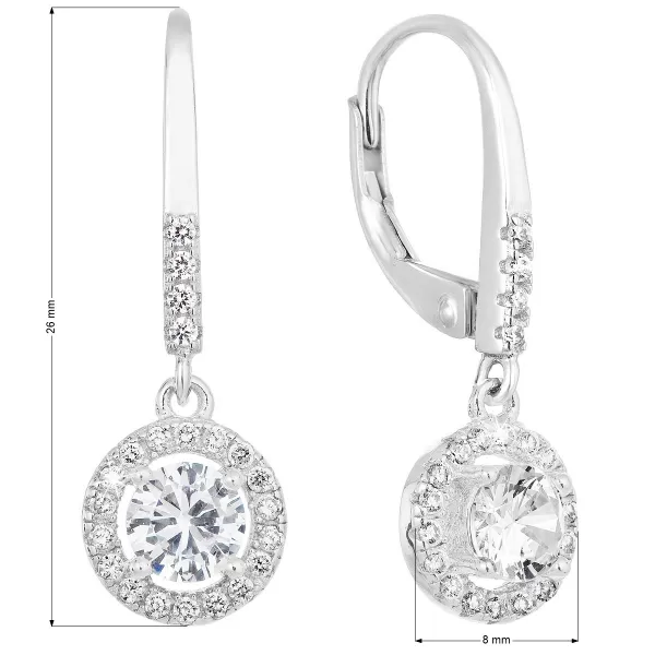 Strieborné náušnice visiace so zirkónom biele okrúhle 11300.1