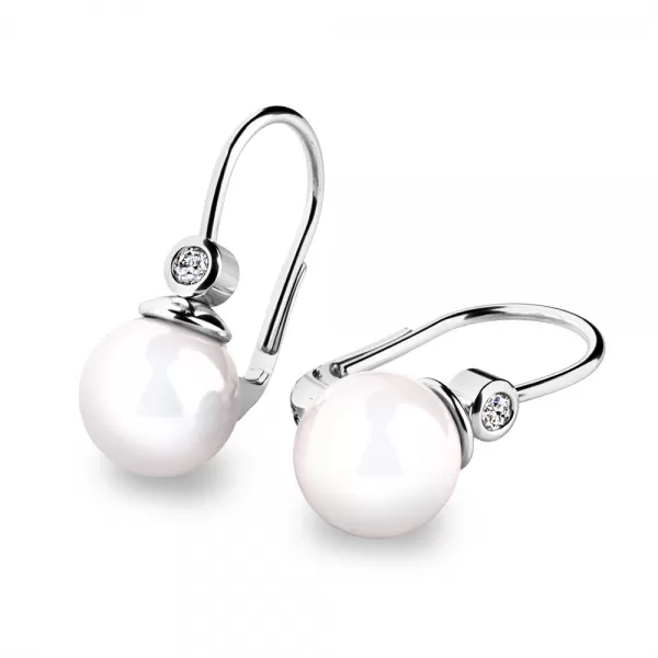Dámske náušnice biele zlato 585/1000 prírodný diamant 0,054 ct perla 10868B-DIA
