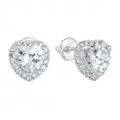 Strieborné náušnice pecka so zirkónom biele srdce 11276.1
