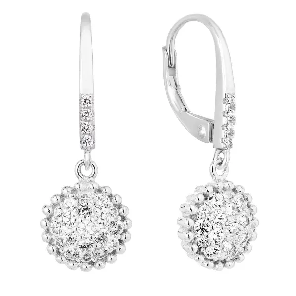 Strieborné náušnice visiace so zirkónom biele okrúhle 11302.1