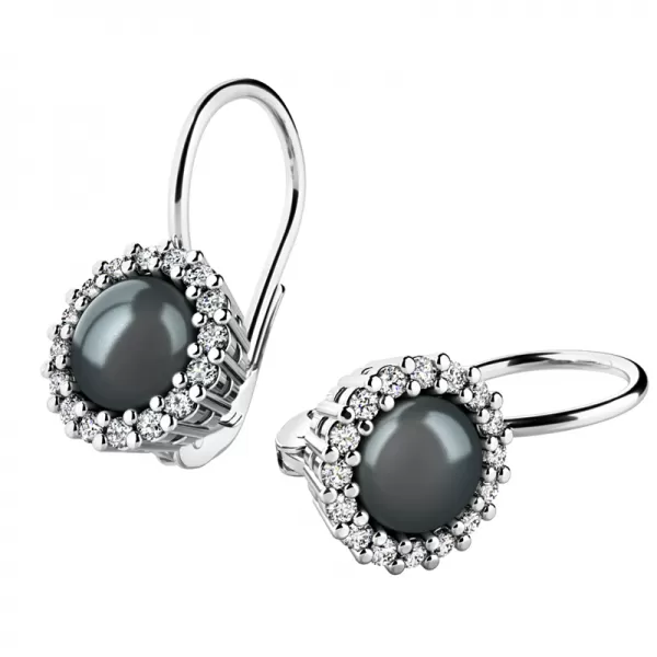 Perlové náušnice s diamantmi 10929-B-FW-DIA