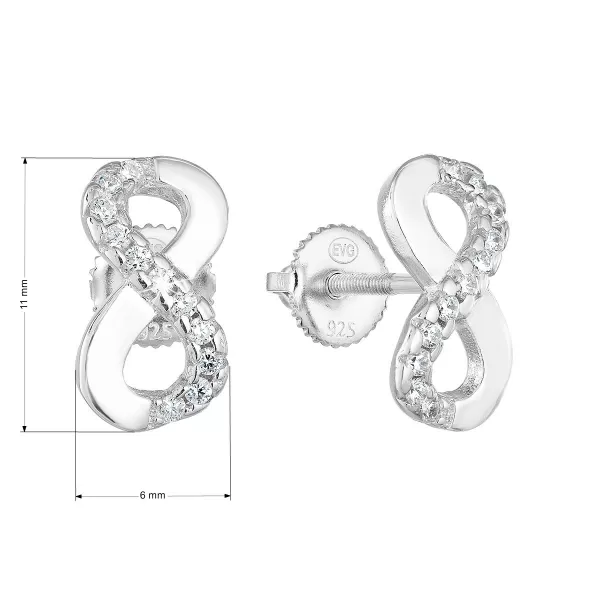 Strieborné náušnice pecka so zirkónom biele nekonečno 11255.1