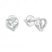 Strieborné náušnice Pecka s zirkónovým bielym srdcom 11260.1