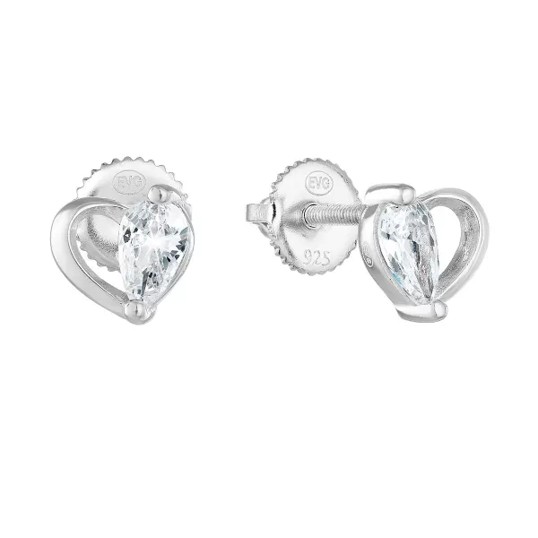 Strieborné náušnice Pecka s zirkónovým bielym srdcom 11260.1