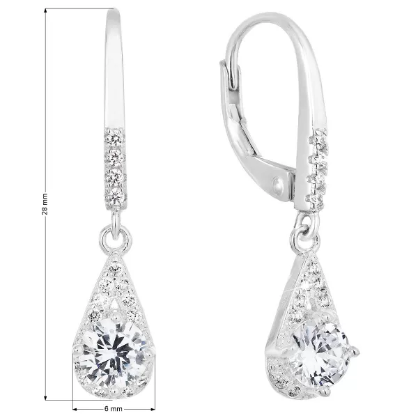 Strieborné náušnice visiace so zirkónom biela slza 11305.1