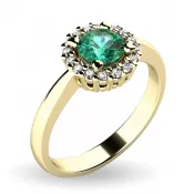 Dámsky prsteň žlté zlato 585/1000 prírodný diamant 0,50 ct G/SI smaragd a diamanty 10924-ZL-SMAR