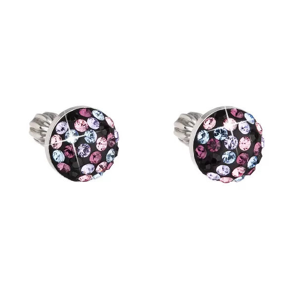Strieborné náušnice pecka s kryštálmi Swarovski mix farieb okrúhle 31336.3 magic violet