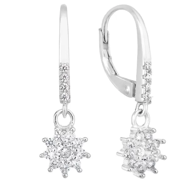 Strieborné náušnice visiace so zirkónom biela kvietka 11304.1