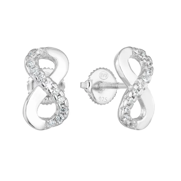Strieborné náušnice pecka so zirkónom biele nekonečno 11255.1