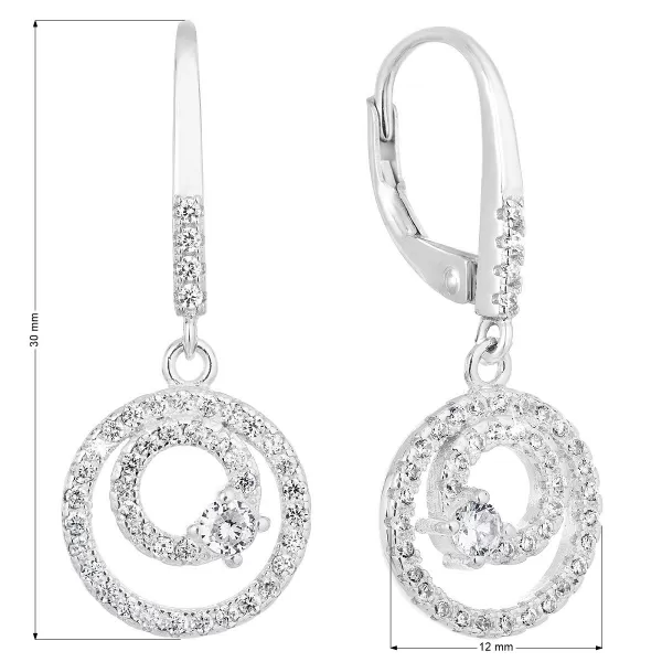 Strieborné náušnice visiace so zirkónom biele okrúhle 11298.1