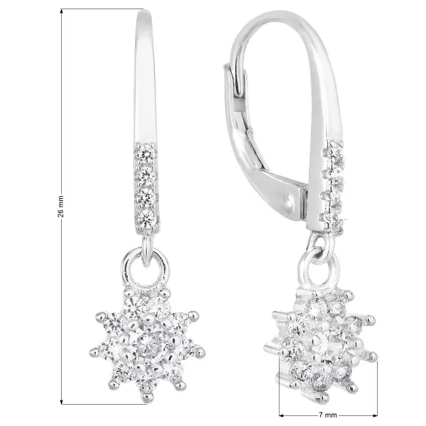 Strieborné náušnice visiace so zirkónom biela kvietka 11304.1