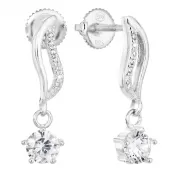 Strieborné náušnice visiace so zirkónom biela vlnka 11308.1