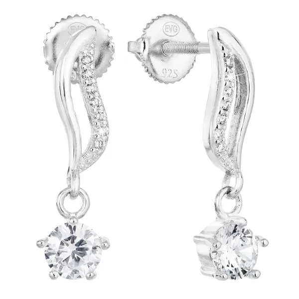 Strieborné náušnice visiace so zirkónom biela vlnka 11308.1