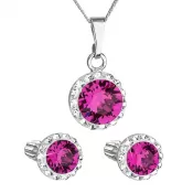 Súprava šperkov s kryštálmi Swarovski náušnice a prívesok ružové okrúhle 39352.3 fuchsia