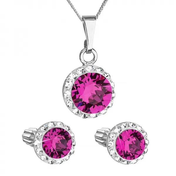 Súprava šperkov s kryštálmi Swarovski náušnice a prívesok ružové okrúhle 39352.3 fuchsia