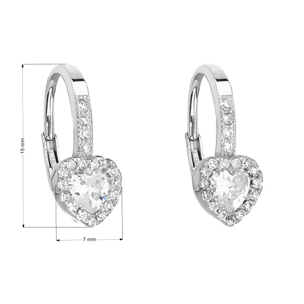Strieborné náušnice visiace so zirkónom biele srdce 11204.1