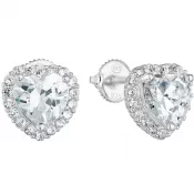 Strieborné náušnice pecka so zirkónom biele srdce 11276.1