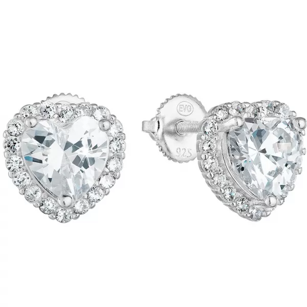 Strieborné náušnice pecka so zirkónom biele srdce 11276.1