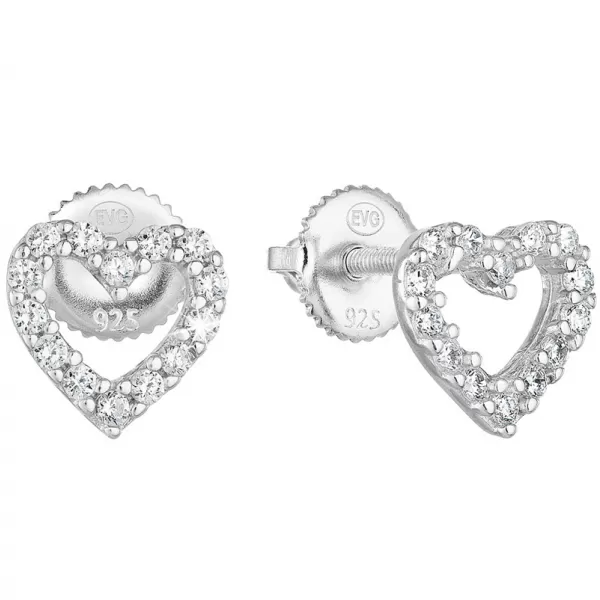 Strieborné náušnice pecka so zirkónom biele srdce 11270.1