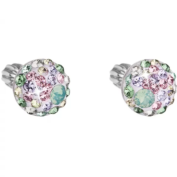 Strieborné náušnice pecka s kryštálmi Swarovski mix farieb okrúhle 31336.3 sakura