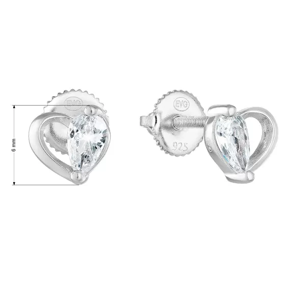 Strieborné náušnice Pecka s zirkónovým bielym srdcom 11260.1