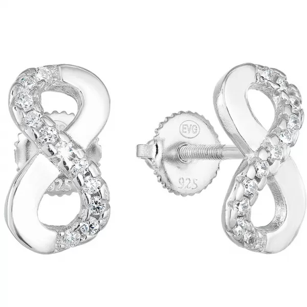 Strieborné náušnice pecka so zirkónom biele nekonečno 11255.1