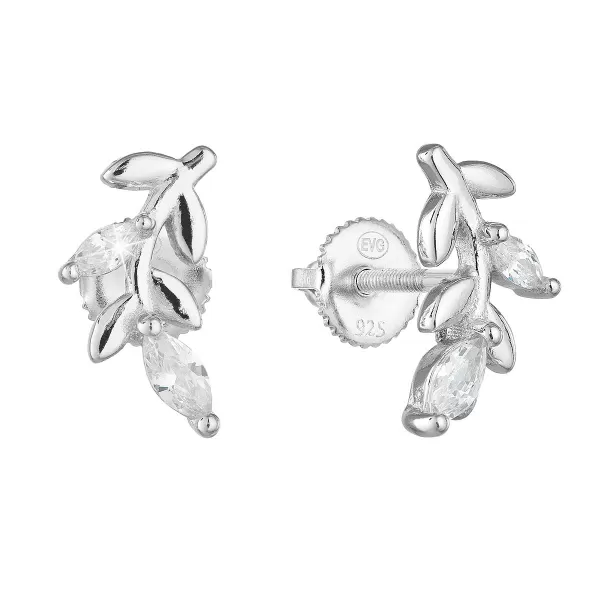Strieborné napichovacie náušnice so zirkónom v bielej farbe 11294.1