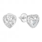 Strieborné náušnice pecka so zirkónom biele srdce 11288.1